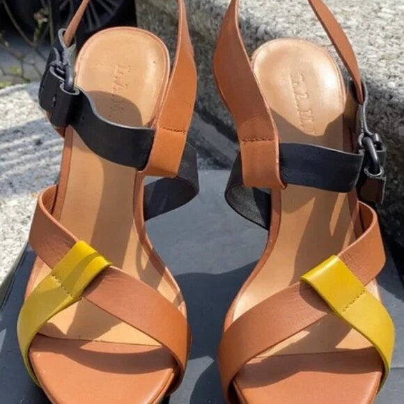 GORGEOUS L.A.M.B. by Gwen Stefani Tan with Blk & Yellow Platform Stiletttosπ π - Picture 2 of 15